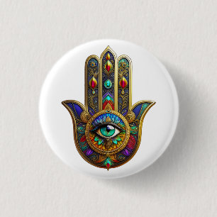 Peacock Colour Flower Petals Hamsa Green Third Eye 3 Cm Round Badge