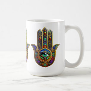 Peacock Colour Flower Petals Hamsa Green Third Eye Coffee Mug