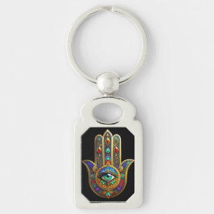Peacock Colour Flower Petals Hamsa Green Third Eye Key Ring