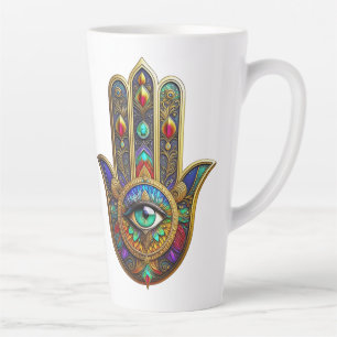 Peacock Colour Flower Petals Hamsa Green Third Eye Latte Mug