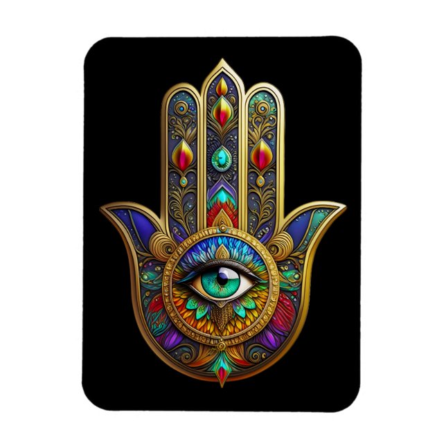 Peacock Colour Flower Petals Hamsa Green Third Eye Magnet (Vertical)