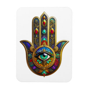 Peacock Colour Flower Petals Hamsa Green Third Eye Magnet