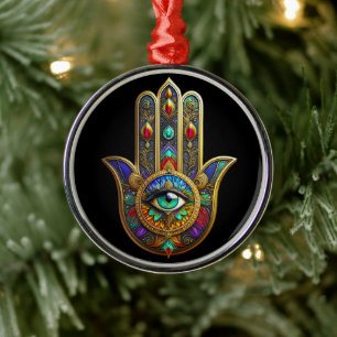 Peacock Colour Flower Petals Hamsa Green Third Eye Metal Ornament