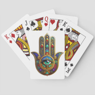 Peacock Colour Flower Petals Hamsa Green Third Eye Playing Cards