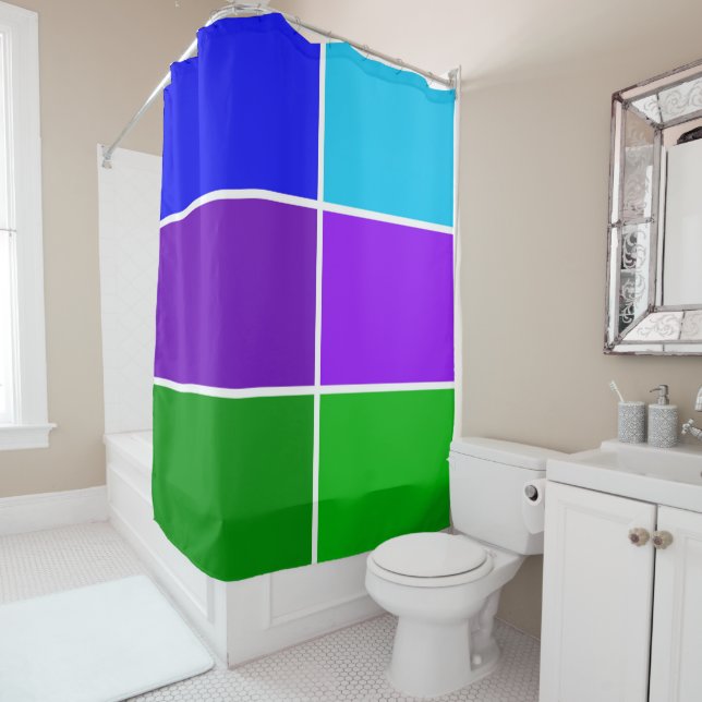 Peacock Colour Geometric Blocks Shower Curtain (In Situ)