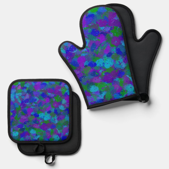 Peacock Colour Oven Mitt & Pot Holder Set (Front/Back)
