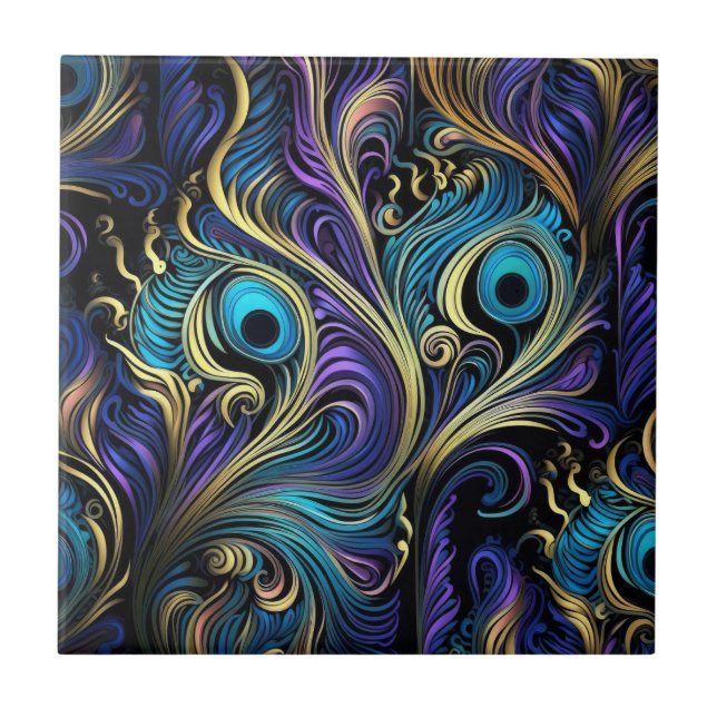 Peacock Colourful Pattern Ceramic Tile (Front)