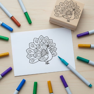 Peacock Colouring Book Outline Wooden Art Stamp