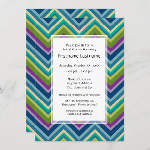 Peacock Colours Chevron Pattern Bridal Shower Invitation