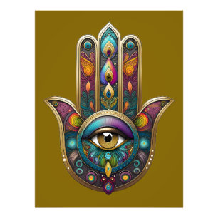 Peacock Colours Hamsa w/ Gold Third Eye Photo Print