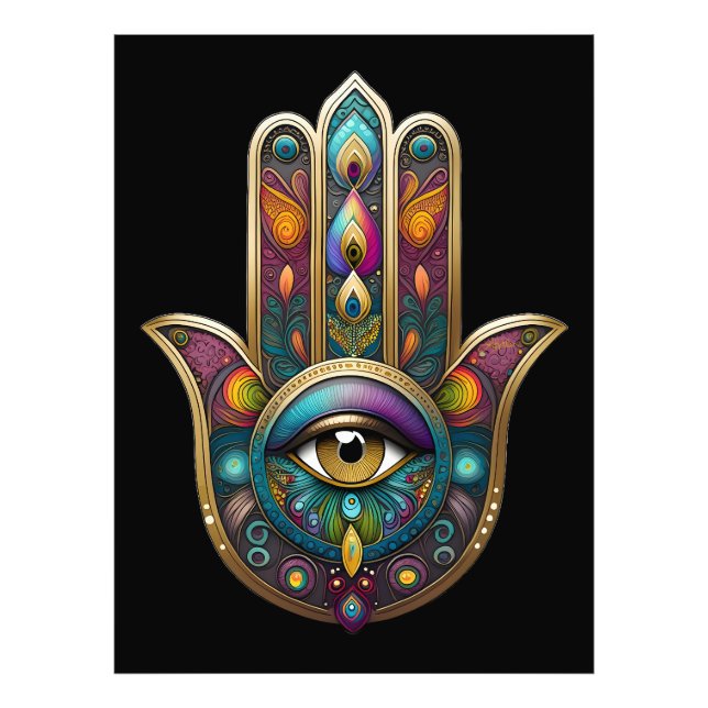 Peacock Colours Hamsa w/ Gold Third Eye Photo Print (Front)