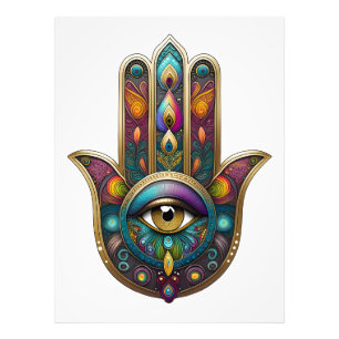 Peacock Colours Hamsa w/ Gold Third Eye Photo Print