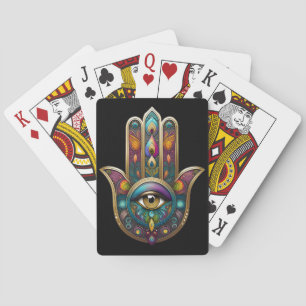 Peacock Colours Hamsa w/ Gold Third Eye Playing Cards