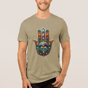 Peacock Colours Hamsa w/ Gold Third Eye Tri-Blend Shirt