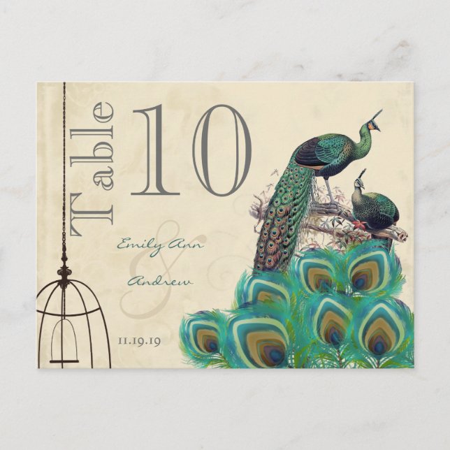 Peacock Colours Paisley Wedding Table Number Postcard (Front)