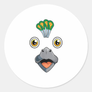 Peacock cute kawaii peafowl face Funny Hall Classic Round Sticker