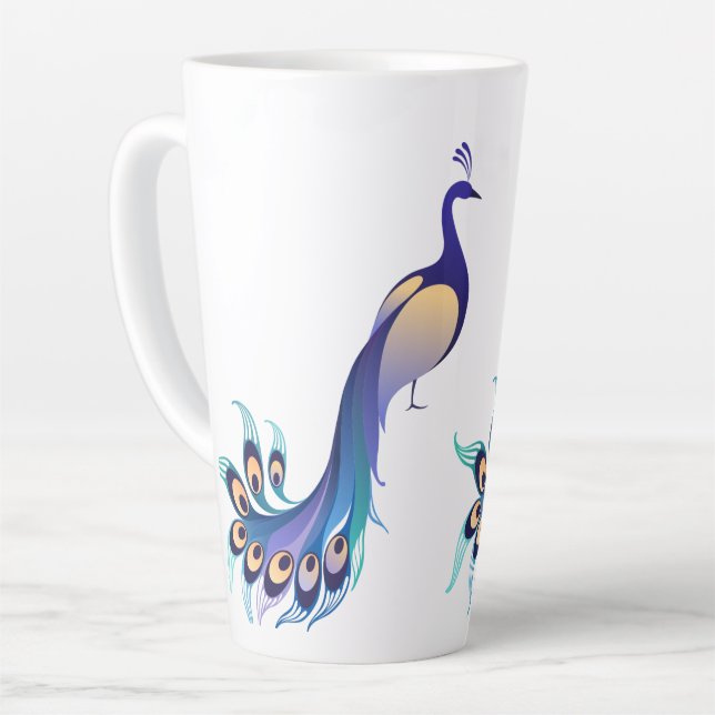Peacock Design Art Latte Mug (Left Angle)