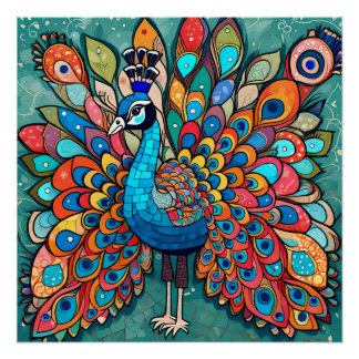 Peacock design, contemporary style, multicolored poster