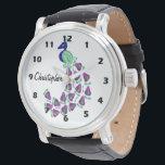Peacock Design Personalised Watch<br><div class="desc">Wrist watch peacock design. You can customise this watch with any text of your choice. Should you require any help with customising then contact us through the message link on this page. Peacock design personalised wrist watch.</div>