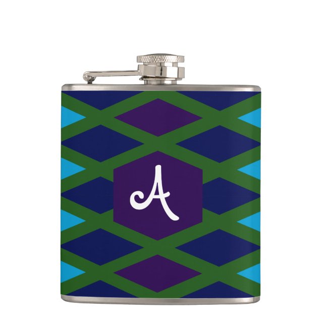 Peacock Diamond Monogram Hip Flask (Front)