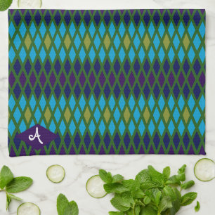 Peacock Diamond Monogram Tea Towel