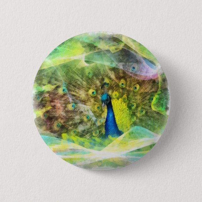 Peacock Digital Painting 6 Cm Round Badge (Front)