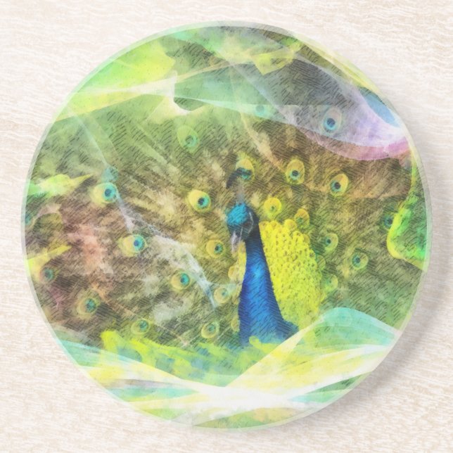 Peacock Digital Painting Coaster (Front)
