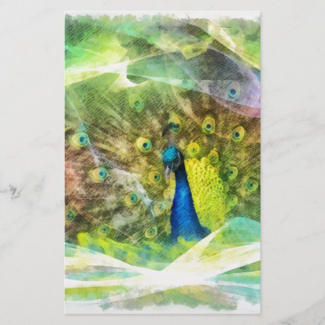 Peacock Digital Painting Stationery (Front)