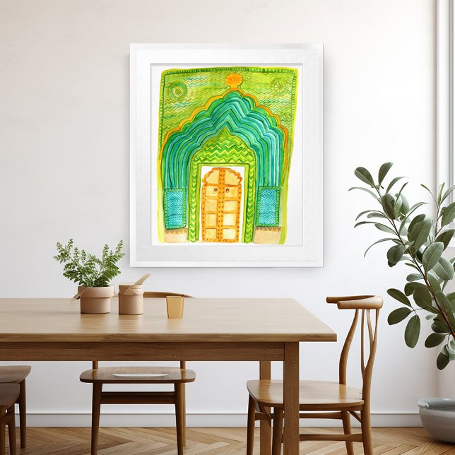 Peacock Door Watercolor Jaipur City Palace Green Poster (Peacock Door Watercolor Jaipur City Palace Green Poster Wall Art colorful green unique)