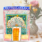 Peacock Door Watercolor Jaipur City Palace Pink