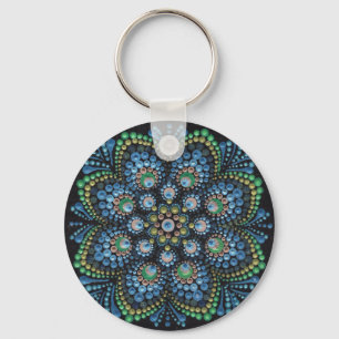 Peacock Dot Mandala  Key Ring