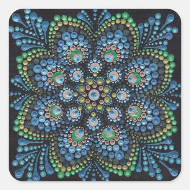 Peacock Dot Mandala  Square Sticker (Front)