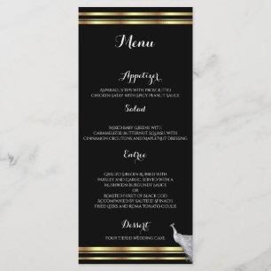 Peacock Elegance in Black Gold and White Menu