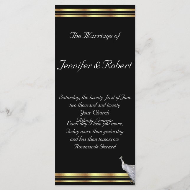 Peacock Elegance in Black Gold and White Program (Front)