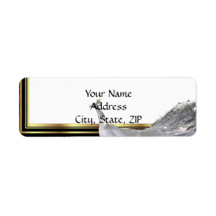 Peacock Elegance in Black, Gold, and White Return Address Label