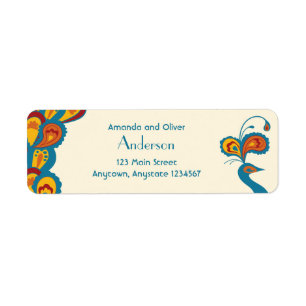 Peacock Elegance Multicolored Vintage Wedding Return Address Label