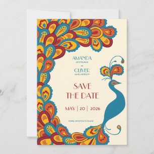 Peacock Elegance Multicolored Vintage Wedding Save The Date