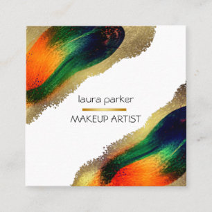 Peacock Elegant Abstract Gold Glitter Modern Busi Square Business Card