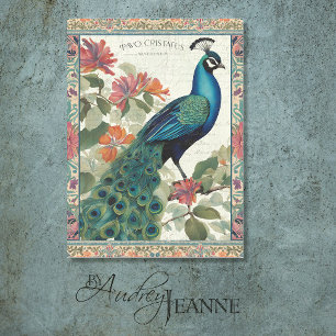 Peacock Elegant Botanical Ephemera Pink Decoupage Tissue Paper
