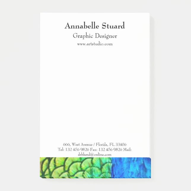Peacock elegant modern business corporate post-it notes (Front)