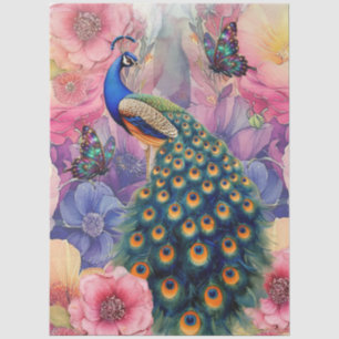 Peacock Elegant Pink & Blue Florals Decoupage Tissue Paper