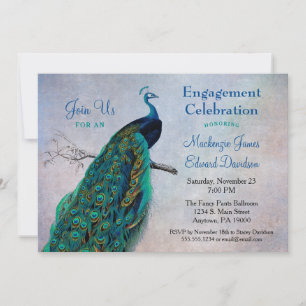 Peacock Engagement Party Invitation Vintage Blue