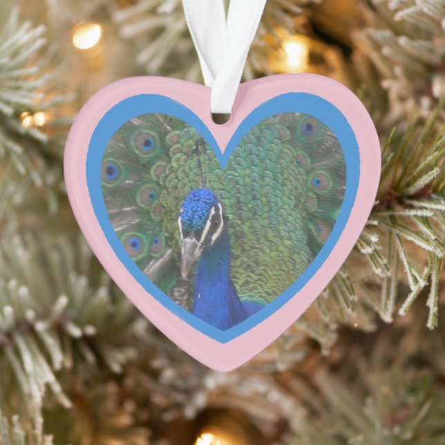 Peacock Face in Heart Cust. Ornament (Tree)