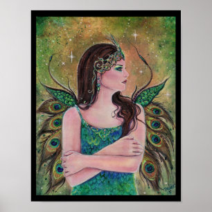 Peacock Fairy fantasy art poster by Renee