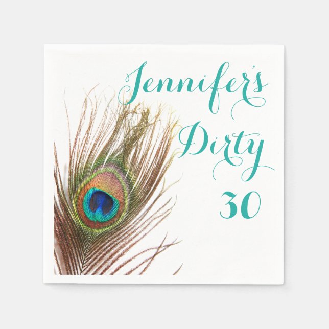 Peacock Feather 30th Birthday Napkin (Front)