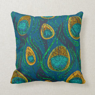 Peacock Feather Abstract Cushion