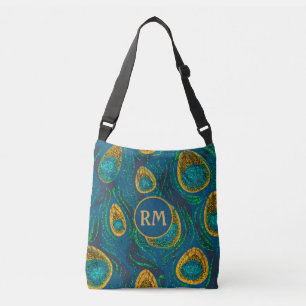 Peacock Feather Abstract Monogram Crossbody Bag