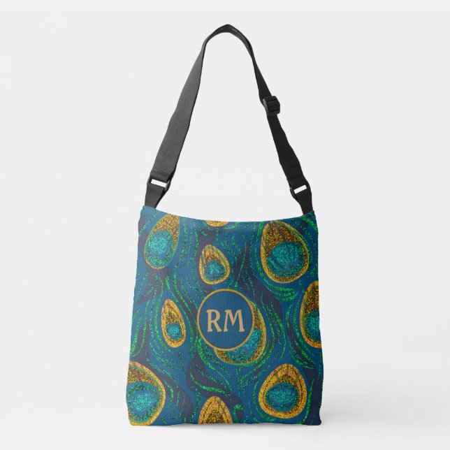 Peacock Feather Abstract Monogram Crossbody Bag (Front)