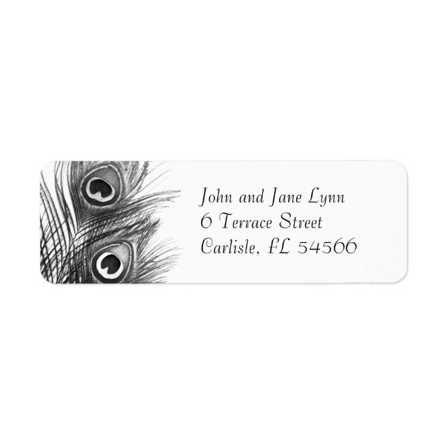 Peacock Feather Address Labels - Black and White (Front)