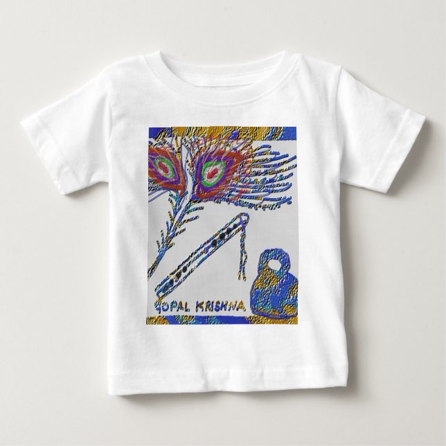 Peacock Feather and Flute - Hare Krishna Baby T-Shirt (Front)